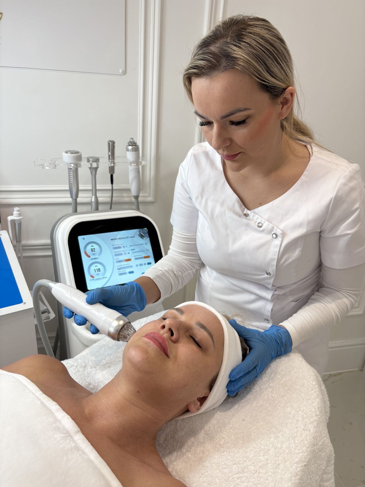 RF Microneedling treatment being performed with the Prometheus 10 system at Gingerbread Aesthetic, Towcester